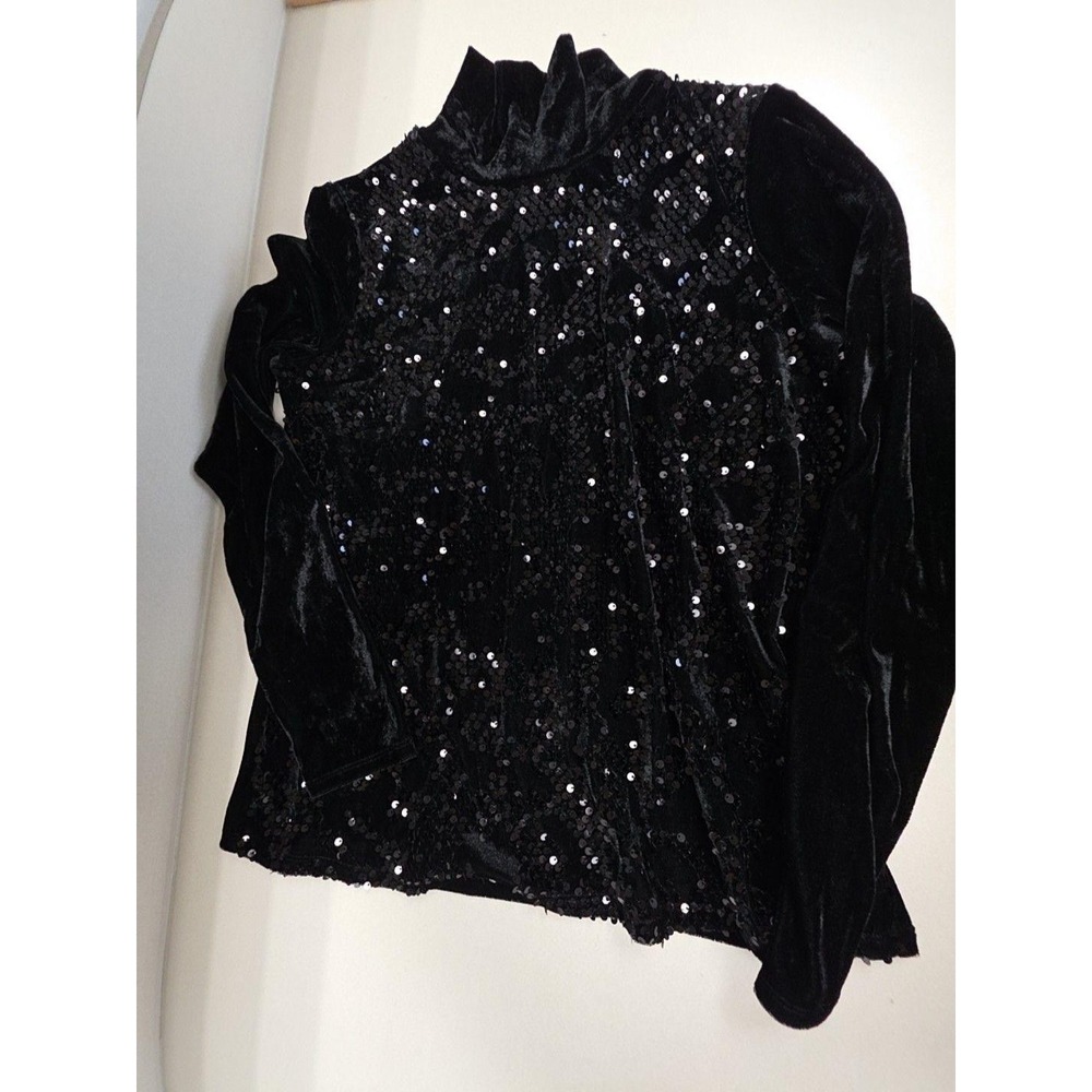 Simply Vera Vera Wang Blouse Womens M Black Velvet Sequin Mock Neck Top Party